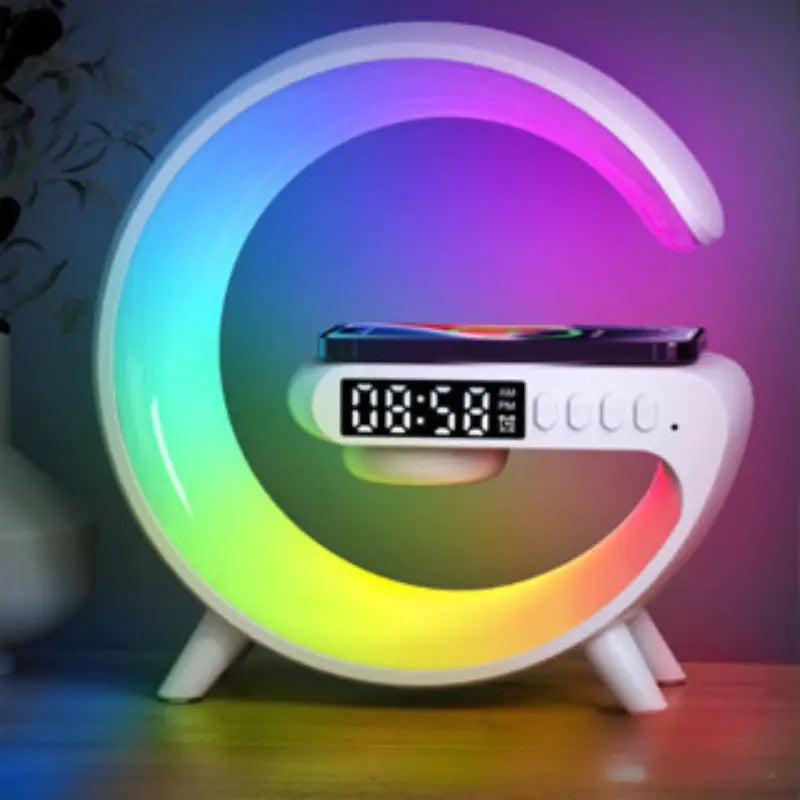 Luminária G Speaker Rgb Bluetooth Carregador Indução Relógio