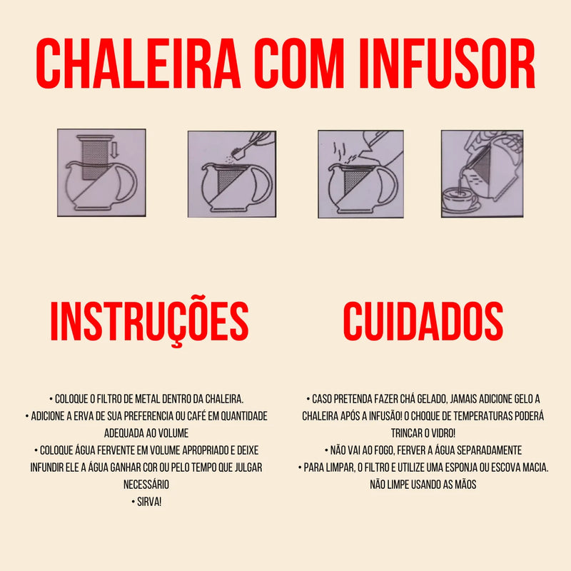 Chaleira com infusor inox 1100ml chá