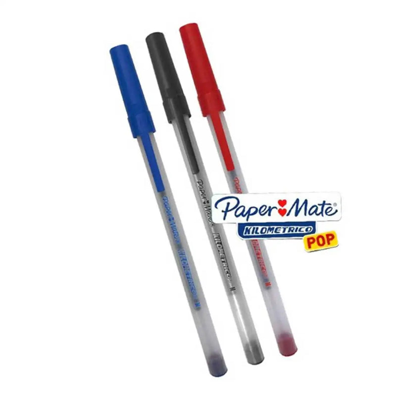 Kit 3 Caneta Esferográfica POP 1.0mm Papermate Kilométrica