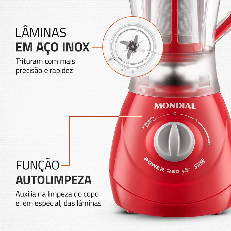 Liquidificador Mondial Turbo Power Filter L-77 Red 220V Blender