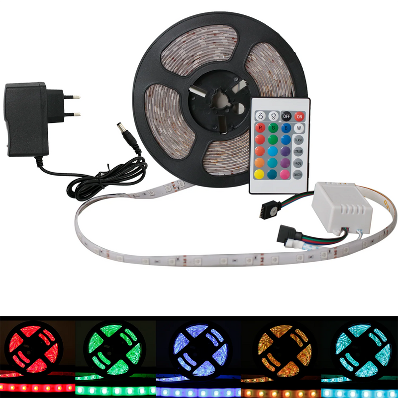 Rolo Fita de Led 5050 Rgb - 5m- Ip65 + Controle +Fonte 12v Bivolt